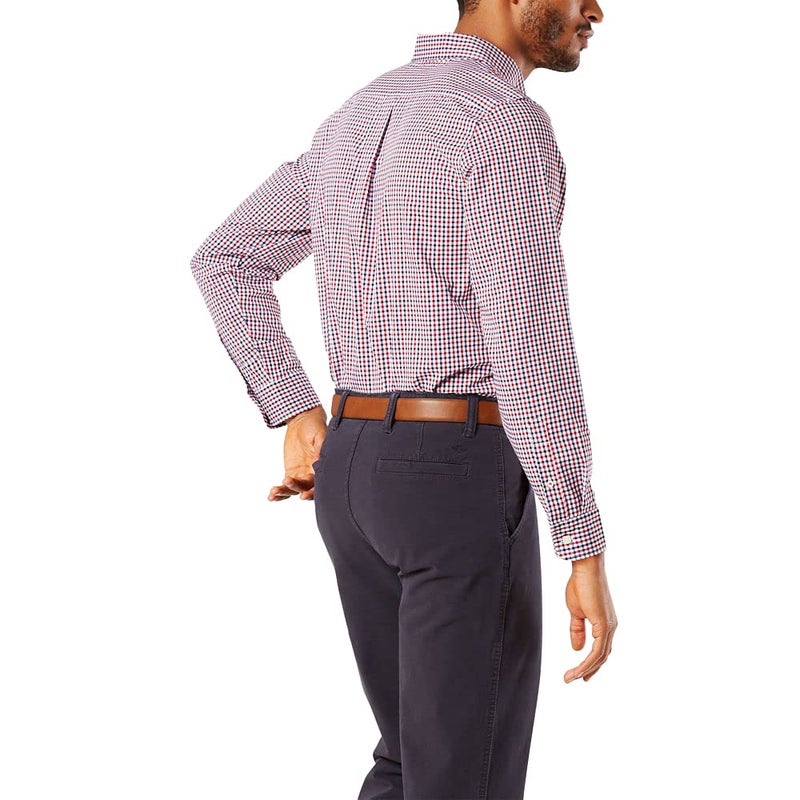 Dockers Men's Classic Fit Long Sleeve Signature Comfort Flex Shirt (Standard and Big & Tall), Rio Red Plaid, Large - Image 3